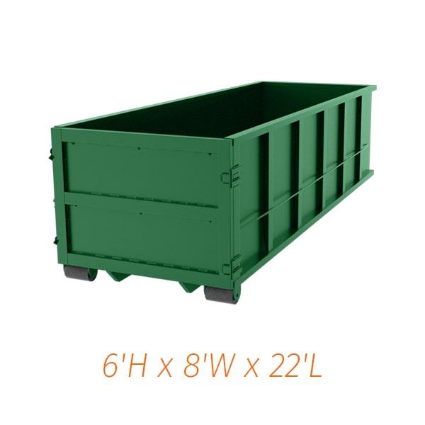 our thirty-yard dumpsters can hold a variety of construction debris including wood, drywall, and metal